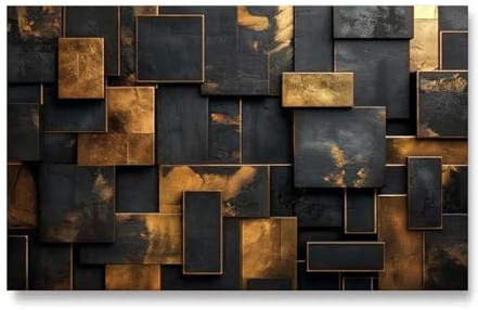18meng Art Abstrakt Leinwand Bilder Schwarzes Gold 100x60 cm Modern Groß XXL Leinwandbild Wohnzimmer Schlafzimmer Wandbild Kunstdruck Wandbilder Canvas Desing Bild auf Leinwand Ungerahmt