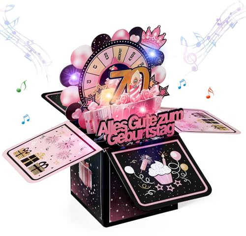 Joyoldelf 70 Geburtstagskarte mit Musik - 3D Pop Up Karte Geburtstag mit Lichtern und Interaktiven Kerzen, Grußkarte Geburtstagsgeschenk für Frau Mann