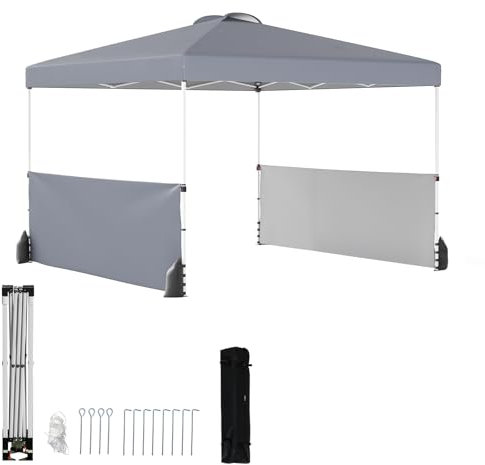 HOMASIS Faltpavillon 3x3m, Pop up Pavillon mit 2 Seitenwänden Tasche 4 Seilen 4 Sandsäcke 8 Heringen, Wasserdichter Stabil Wetterfest Gartenpavillon höhenverstellbar, Partyzelt für Garten Party (Grau)