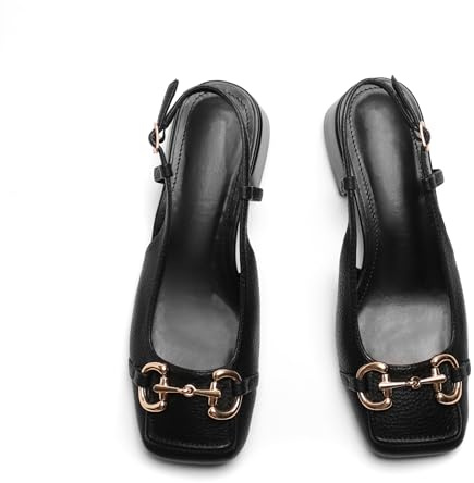 Black Square Toe Slingback Pump Shoes for Women Chunky Block Heel Sling Back Closed Toe Low Heels Office Church Shoes Heels Size 8