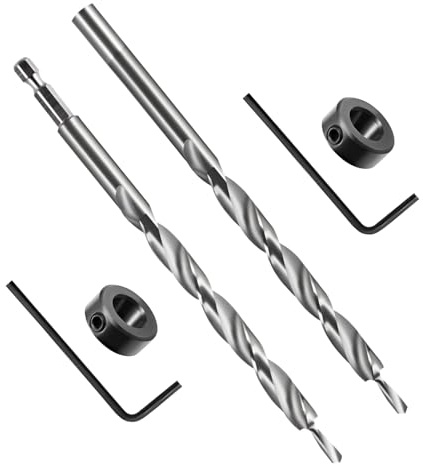 2PCS 9.5mm(3/8”) Pocket Hole Jig Kit, Pocket Hole Drill Bit 1/4”hex Shank and Round Shank Replacement Twist Step Drilling Bit with Depth Stop Collar Square Drive Bit and Screws for Jig System Guide