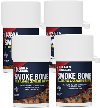 Spear & Jackson Smoke Bomb Fogger, 4 x 4.55g, For Effective Control Of All Flying and Crawling Insects