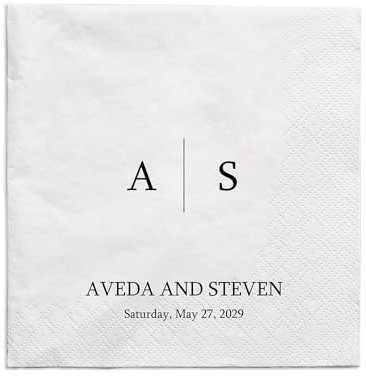 100 Stück Servietten Hochzeit Personalisiert mit Namen Text, Papierservietten mit Blumen Motiv, Hochzeitsservietten Eukalyptus Grün, Tischdeko für Hochzeit Valentinstag Verlobung