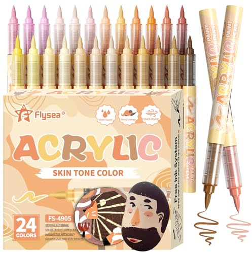 Alitastro 24 Skin Tone Acrylic Paint Pens Quick Dry Brush Tip Markers | Waterproof, 0.5-5mm Fade Resistant Acrylic Paint Markers with Straight Liquid System for Rock Painting Wood Ceramic Glass Egg