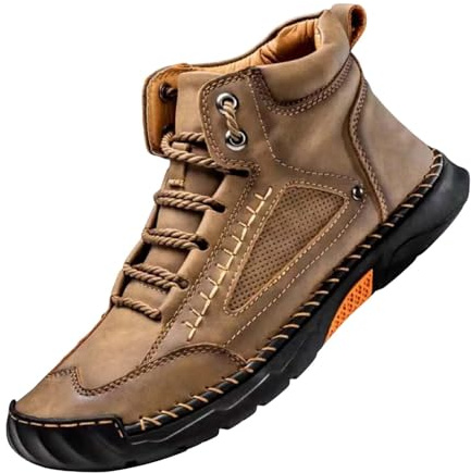 Botas de cuero para hombre de alta calidad, con punta redonda, hechas a mano, con cordones, botas hasta el tobillo, con soporte para el arco del pie, zapatos de trabajo, cómodos, de gran tamaño, con