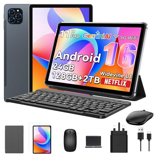 Zenva The World's First Android 16 Tablet,11 Inch Tablet with Pen and Keyboard Kits,Gemeni AI Android Tablets,24GB RAM 128GB ROM /2TB TF,T7250 CPU, 8000mAh Fast Charging, Widevine L1-4 Year Warranty