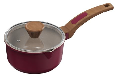Cooksmart Signature 16cm Saucepan with Lid, Cast Aluminium, Raspberry | PFOA & PFAS free, induction compatible, dishwasher safe, includes matching lid, suitable for all hob types