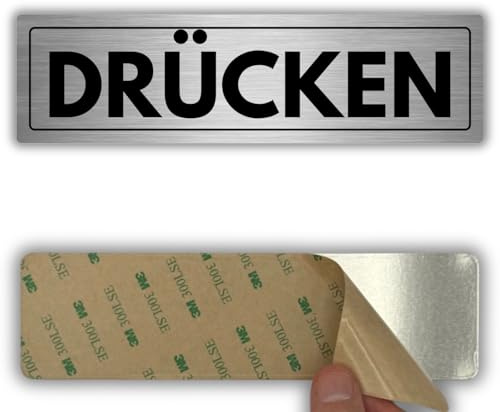 LEIASA | Schild Drücken - 5x18 cm - Aluminium - Glastür Aufdrücken Hinweis | Aufkleber Bitte Drücken, Türschild Push Piktogramm, Hinweisschild Drücken Nach Vorne, Plakette Eingangstor Aufmachen