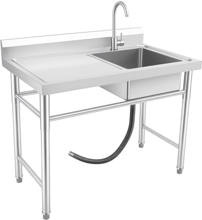 Edelstahl Küchenspüle Freistehend Spülbecken Spültisch 100 x 60 x 93cm Gewerbliche Spüle mit 4 Verstellbare Füße Ablaufsieb und Wasserhahn