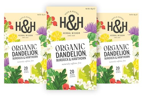 Heath & Heather Organic Dandelion Root Tea with Burdock & Hawthorn Gift Box | Dandelion Root Herbal Tea Bags | Caffeine‑Free Detox Style Botanical Blend