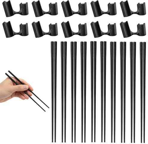 10 Paar Chinesische Essstäbchen, Fiberglas Spülmaschinenfeste Essstäbchen,+ 10 Hilfshilfen, Wiederverwendbar, Spülmaschinenfest, Rutschfeste Stäbchen für Chinesische Küche, Japanisches Sushi (24CM)