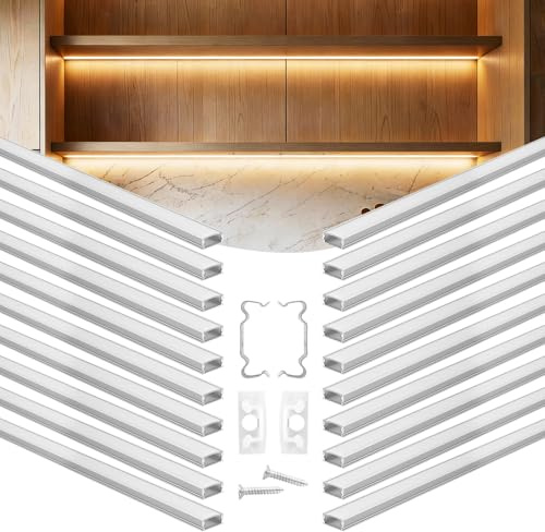 VEVOR Profilo per Strisce LED in Alluminio Sottopensile a Forma di U Lunghezza 2 m, Set di Profili per Strisce LED 20 pezzi per Illuminazione Sottopensile da Cucina, Canali Protezione Luci