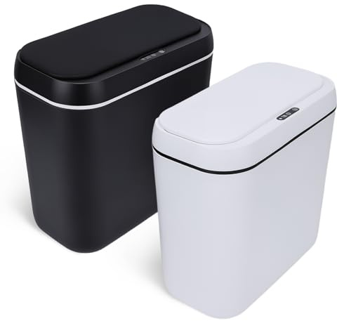 2er Set Mülleimer Bad mit Sensor, 15L Elektrischer Mülleimer mit Deckel | Leise und Wasserdicht, Schlankes Schmales Design, Platzsparend, für Büro Schlafzimmer Badezimmer Küche