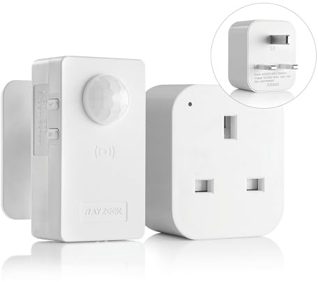 RAYZEEK Wireless Motion Sensor Socket Kit - Mini PIR Switch, Auto On/Off for Christmas Lights, Fans, Household Appliances (10A/1100W, No Wiring Needed)