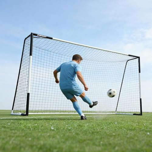 SPORTAPPY Metal Soccer Goal, 3x2.6/6x4/8x6/10x6.5/12x6 FT Full Size, Heavy Duty Steel Frame Goal Post, Indoor Outdoor Quick Assembly, All Weather Soccer Net, Soccer Goals for Backyard,Field & Training