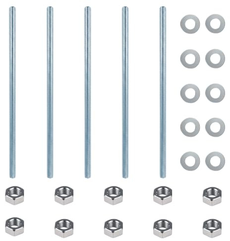 5 Pcs Varilla Roscada M8 x 300 mm, Varillas Roscadas | Vástago Roscado, Métrico Perno Roscado, Varilla Roscada Métrica Completa, Varilla Roscado con Tuercas y Arandelas