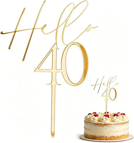 40th Birthday Cake Topper Gold Acrylic, 40th Cake Topper for Women Men, Reusable Elegant Party Decoration for 40 Year Old Birthday, Forty Cake Topper (9x15cm)