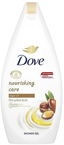 Dove Duschgel mit Arganöl für trockene Haut ohne Sulfat und mit pflanzlichen Feuchtigkeitsstoffen und natürlichen Inhaltsstoffen, 450 ml