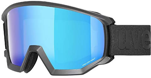 uvex athletic CV - kontrastverstärkende Skibrille mit Anti-Fog-Beschichtung im kantigen Retro-Design für Damen und Herren - black matt/blue-green - one size