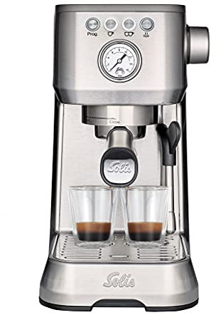 Solis Espressomaschine Barista Perfetta Plus 1170 - Siebträgermaschine - Manometer - Dampf-/Heißwasserdüse - Temperaturregler - 54 mm Siebträger - Doppelauslauf - Silber
