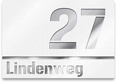Metzler Numero civico in acciaio inox, numero civico individuale, bianco, targa stradale con numero civico, V2A, antiruggine e spazzolato, effetto 3D, facile da montare, Made in Germany, dimensioni: