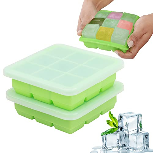 Belle Vous 2 Stk Eiswürfelbehälter mit Deckel Transparent zum Einfrieren von Brei - Eiswürfelform 9x30ml - Silikon Eiswürfelbox Stapelbar für Obstbrei Gemüsebrei