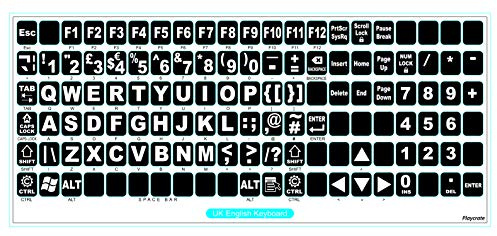 English UK Large Letter Replacement Non Transparent BLACK Stickers with White Letters - Suitable for ANY Keyboard