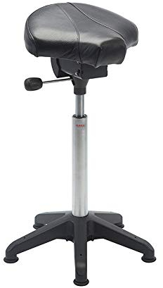 Arbeitshocker Sattelstuhl, 66-92 cm Sitzhöhe, Leder, Fußkreuz, schwarz