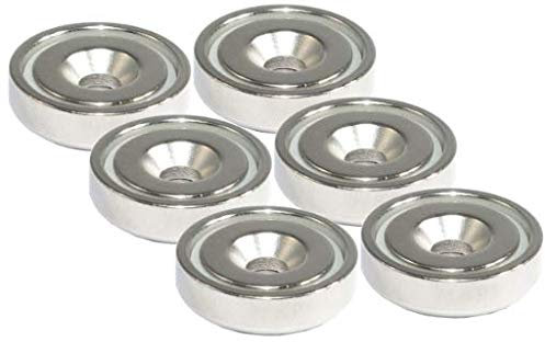 Neodym Magnet mit Bohrung Senkung - Extra Starke Topfmagnete D 20 mm - 10 KG Zugkraft - Flachgreifer Rund mit M4 Senkbohrung [6 Stück]