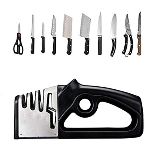 Feixiangge - Affilacoltelli professionale in pietra affilata a 4 fasi con sistema affilato, coltelli da cucina, accessori da cucina, colore: nero