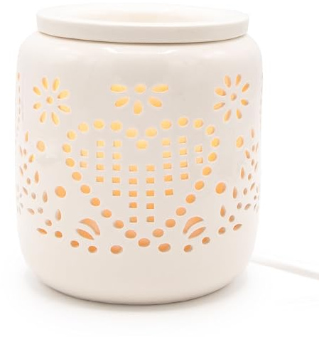 Candle-Brothers Elektrische Duftlampe aus Keramik | Romance | Weiße Duftlampe mit romantischen Design | Perfekte Geschenkidee für Freunde & Famile | Lampe für Büro, Schlafzimmer, Yoga