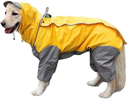 Hunderegenmantel mit Abnehmbarer Kapuze, Verstellbare Hundemäntel Wasserdicht mit Beinen Regenjacke mit Kapuze Kragen Loch Outdoor Jumpsuit (Color : Yellow, Size : 28)