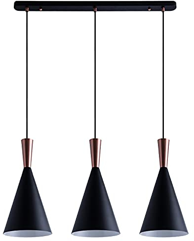 Paco Home Pendelleuchte Küchenlampe Hängend Hängelampe Esszimmer Esstischlampe 1,5m Textilkabel Kürzbar Ã˜18,5cm E27, Farbe: Schwarz-Kupfer, Lampentyp: 3-flammig