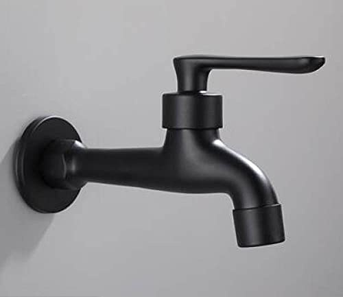 VVW&LIU Badezimmer schwarz Einzel-Kaltwasserhahn Wand Waschmaschine Einzelhahn Kaltwasserhahn Garten schwarz Wasserhahn,A Long