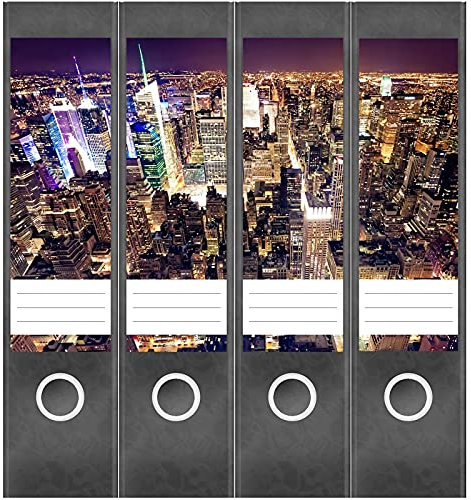 Etiketten für Ordner | Stadt Skyline New York | 4 breite Aufkleber für Ordnerrücken | Selbstklebende Design Ordneretiketten Rückenschilder