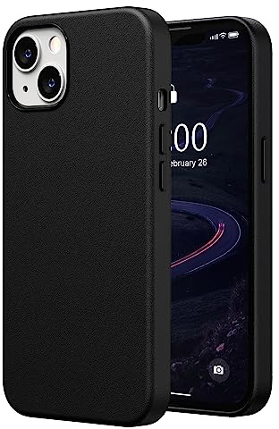 SURPHY Konstläderfodral kompatibelt med iPhone 13 fodral 6,1 tum, premium PU-läderfodral (med metalliska knappar och mikrofiberfoder) för iPhone 13, svart