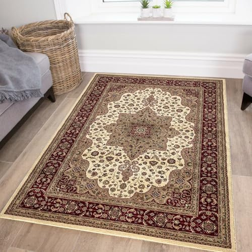 cozily® Rugs Living Room 120 X 170, Rome Cream Modern Oriental Medallion Distressed Area Rug Bedroom Bedside Rug Rectangular Fireside Home Decor Carpet Protector Mat
