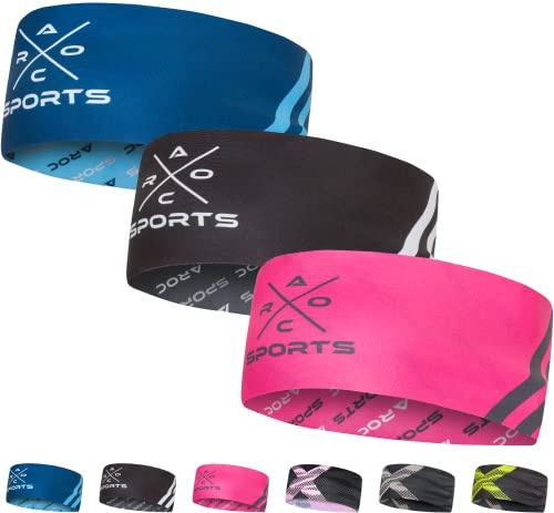 Fascia sportiva traspirante per uomo e donna – Fascia ad asciugatura rapida reversibile – Fascia leggera ed elastica antivento - Set da 3 (blu/nero/rosa)