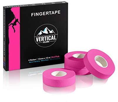 VERTICAL FELLOWS® Klettertape 1,5cm breit mit PDF Tapeanleitung - DERMATEST sehr gut- ideales Fingertape für Klettern Bouldern Kraftsport Kampfsport (4 Rollen - 1,5cm breit - pink)