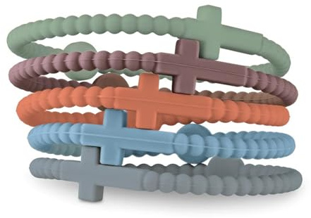 HALUKAKAH 5 Pulseras con Cruz de Jesús para Niños, Adolescentes - ¡Comparte La Fe! | Vínculo Familiar, Regalos Católicos, Pulseras de Equipo | Silicona Ecológica, Diseño USA | Saturno | Talla S 17cm