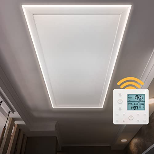 Heidenfeld Infrarotheizung HF-HP500 mit Licht | 𝟭𝟬 𝐉𝐀𝐇𝐑𝐄 𝐆𝐀𝐑𝐀𝐍𝐓𝐈𝐄 - LED Rahmen - Infrarot Deckenheizung mit Thermostat - Deutsche Qualitätsmarke - Fernbedienung (800 Watt Wechselbar)