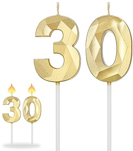 KroY PecoeD Bougies 30e Anniversaire - Or Numéro 3 et 0, Diamant Décoration Topper pour Mariage Cérémonies