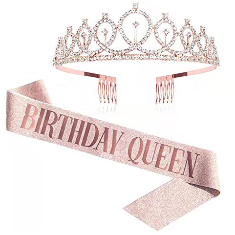 KAIAIWLUO Corona y Banda Cumpleaños,Coronas de Brillante Diadema Princesa Mujer Cumpleaño Decoracion Birthday Girl