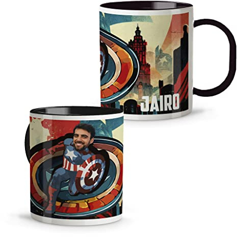 LolaPix Mug Marvel. Personnalisé avec photo et nom. Gobelet en plastique pour enfants. 330 ml. Tasse originale. Mug pour enfants. Cadeaux originaux. CAPITAINE AMERICA