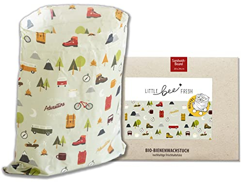 little bee fresh Bio-Bienenwachstuch Sandwichbeutel aus Deutschland - hält Lebensmittel natürlich, schön & plastikfrei frisch! Handgemacht aus Bio-Rohstoffen (Outdoor)