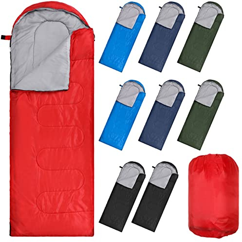 Macarrie 10 Pcs Bulk Sleeping Bags for Homeless Donation Shelter Adults 0 Degree Waterproof Sleeping Bags with Compression Sack for Cold Weather Emergency Hiking Camping Warm(Multicolor)