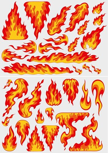 iSecur 2 Bögen Flammen Aufkleber-Set Auto Motorrad Helm - kfz728 | Feuer-Motiv und Racing Zubehör für Auto Fahrrad Helm PKW LKW Motorrad Moped Scooter, UV-Laminat, witterungsbeständig