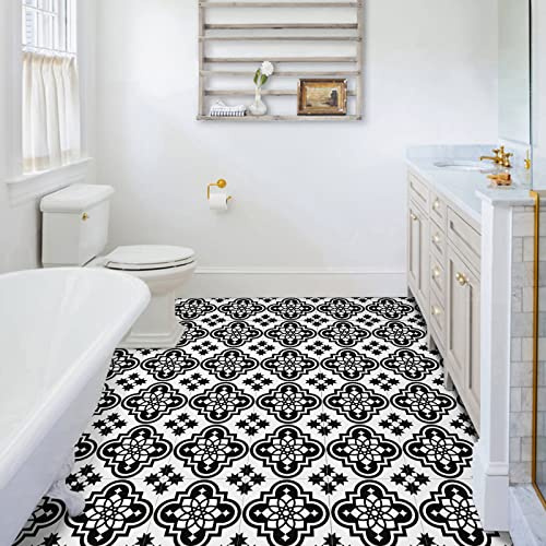 Carrelage de Sol Autocollant Décollable et Collable Carreaux de Sol en Vinyle Imperméable pour Salle de Bain Cuisine Salon Motif Noir Blanc 30x30 cm 10 pcs