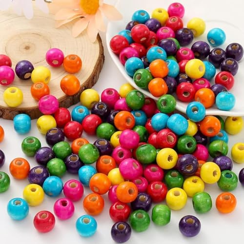 HERZWILD 200pcs holzperlen bunt holz perlen bastelnperlen f. DIY schmuck Herstellung (14mm)