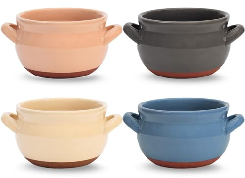 Vumdua French Onion Soup Bowls, 16 oz French Onion Soup Crocks with Handles for Chilli, Cereal, Cereal, Pot Pies, Oven, Broil & Dishwasher Safe, Multicolor, Set of 4